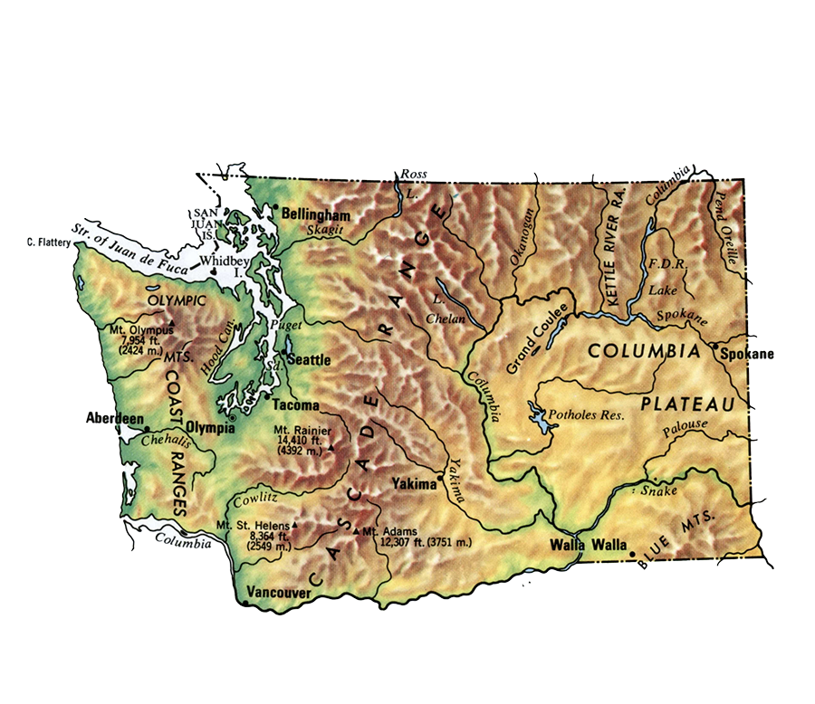 Topographical map of Washington State